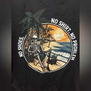 Side action apparel no shoes no shirt no problem men’s black tshirt XL